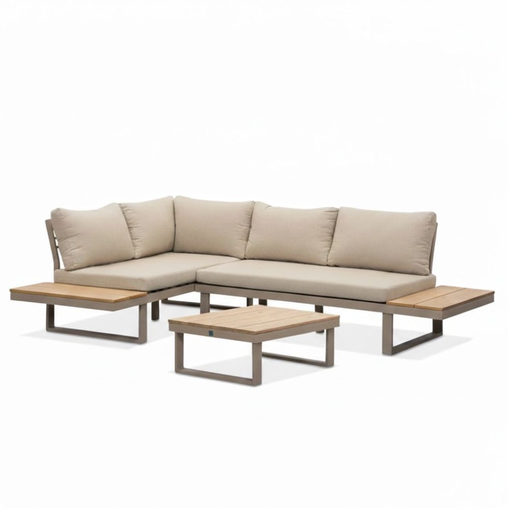 Titan hoek loungeset 4 personen | aluminium + hardhout | beige/Light teaklook | 3-delig - 247x167cm
