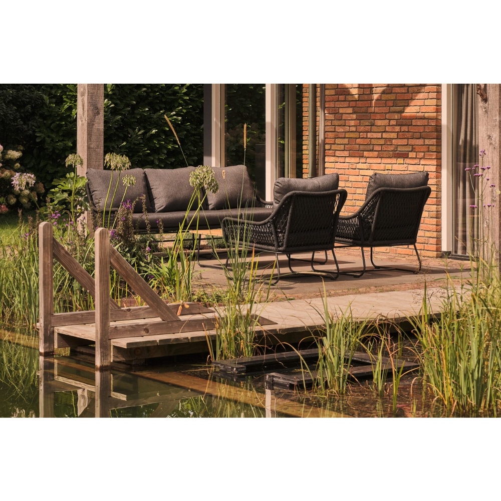 Portofino stoel-bank loungeset 5 personen | aluminium + teakhout | zwart | 4-delig