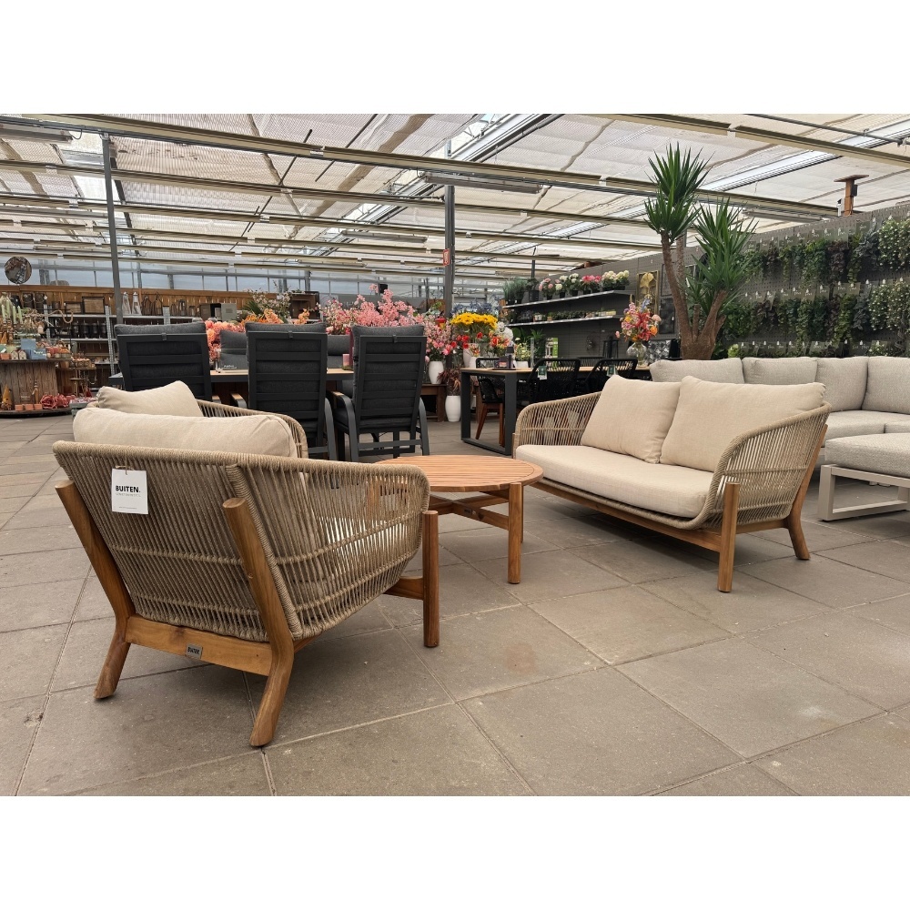 Braga loungestoel tuin | touw + hardhout | zand
