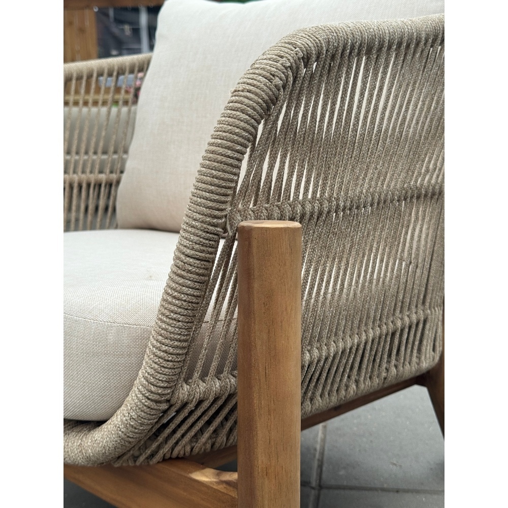 Braga loungestoel tuin | touw + hardhout | zand