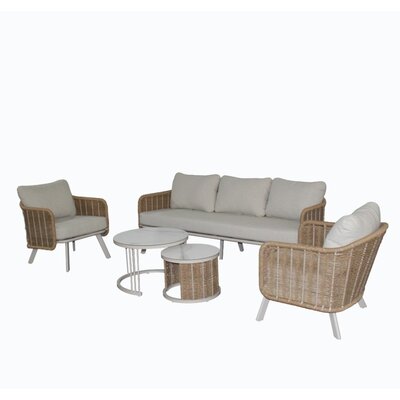 Bologna stoel-bank loungeset 5 personen | wicker + aluminium | beige | 5-delig