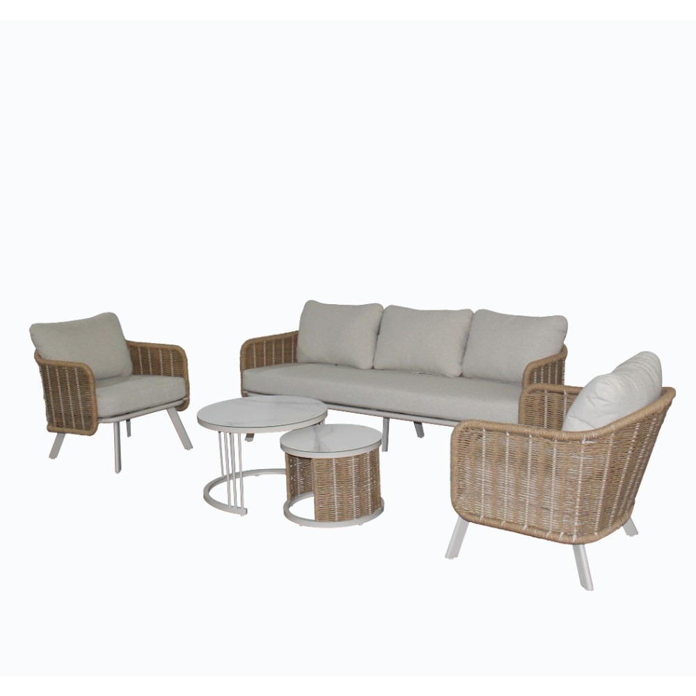 Bologna stoel-bank loungeset 5 personen | wicker + aluminium | beige | 5-delig