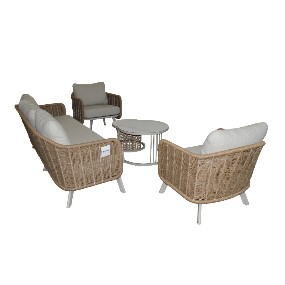 Bologna stoel-bank loungeset 5 personen | wicker + aluminium | beige | 5-delig