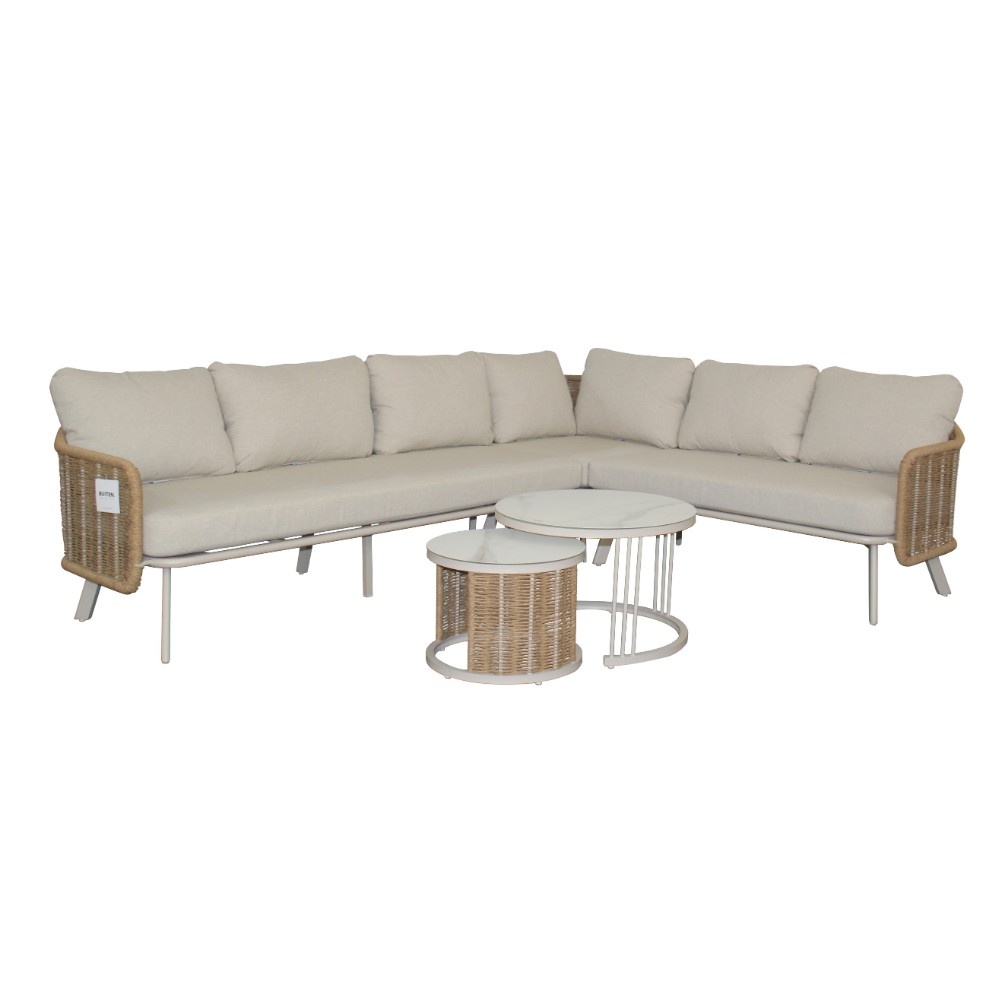 Bologna hoek loungeset 6 personen | wicker + aluminium | beige | 5-delig - 272x214cm