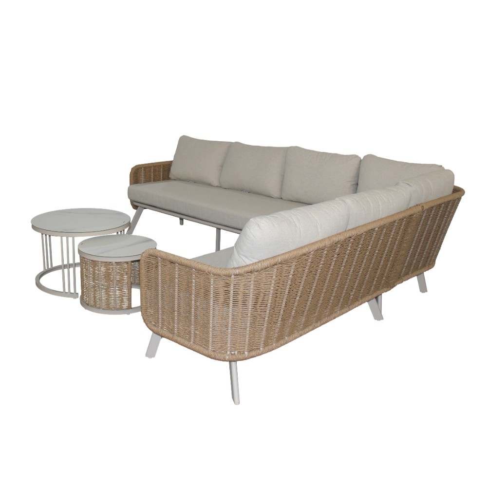 Bologna hoek loungeset 6 personen | wicker + aluminium | beige | 5-delig - 272x214cm