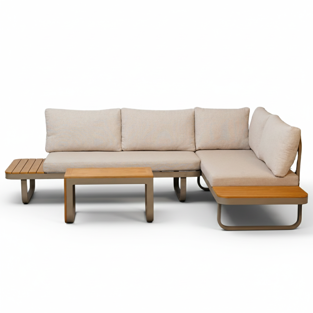 Montreal chaise longue balkon loungeset 4 personen | aluminium + polywood | beige | 3-delig