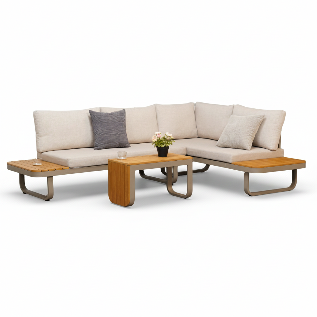 Montreal chaise longue balkon loungeset 4 personen | aluminium + polywood | beige | 3-delig