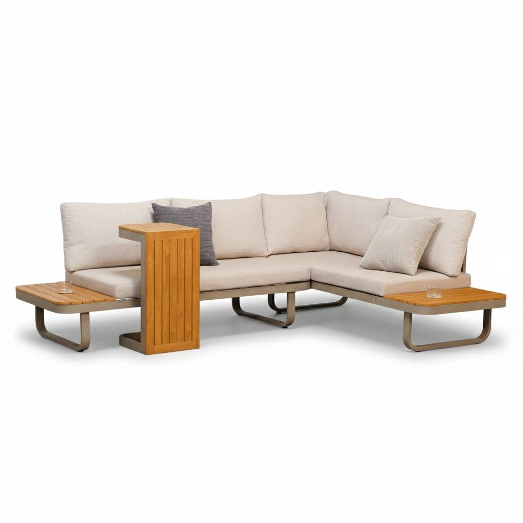 Montreal chaise longue balkon loungeset 4 personen | aluminium + polywood | beige | 3-delig