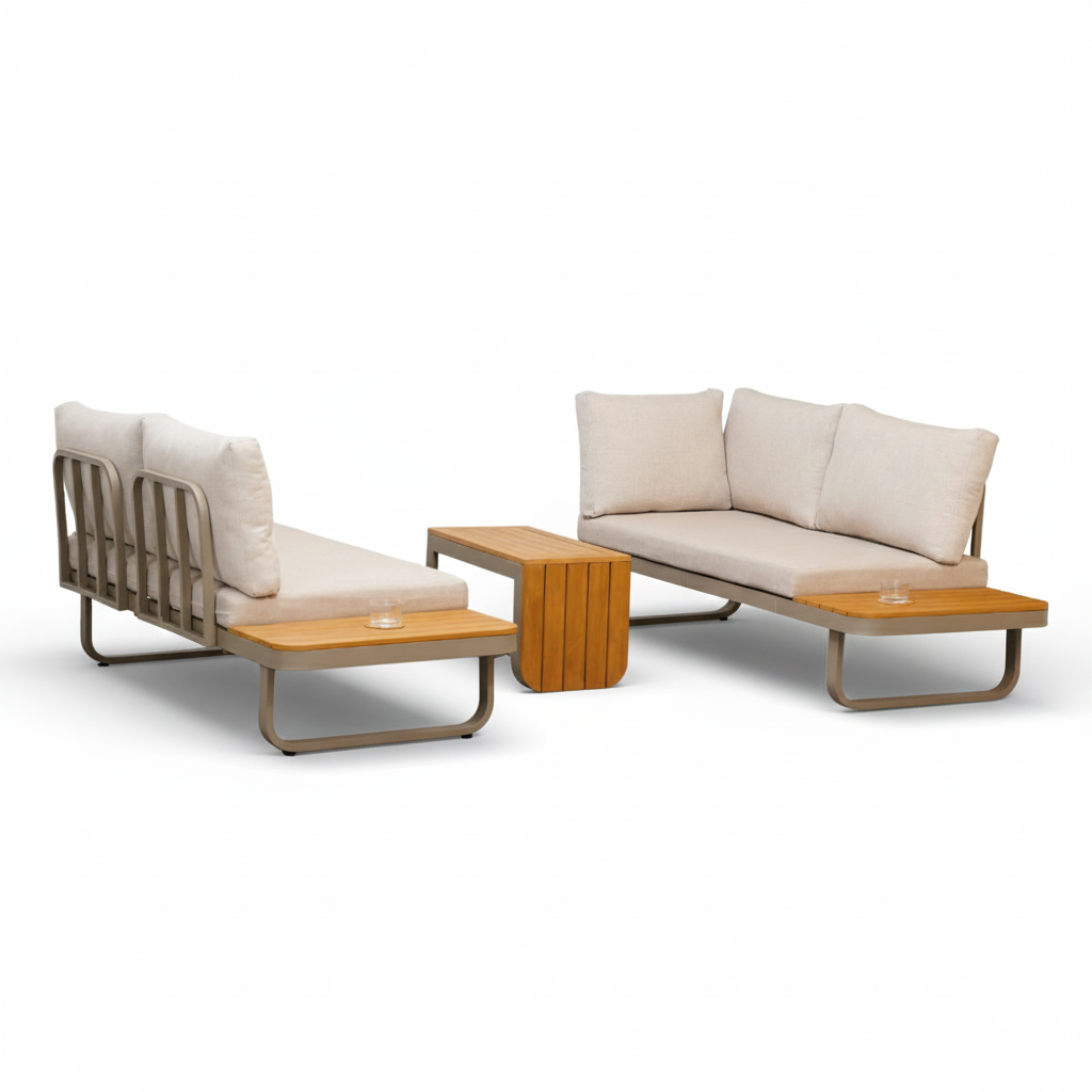 Montreal chaise longue balkon loungeset 4 personen | aluminium + polywood | beige | 3-delig