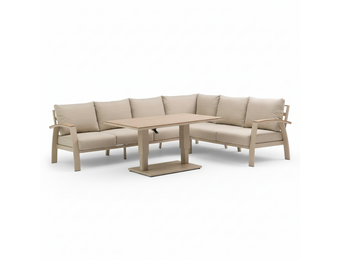 Bordeaux dining loungeset 6 personen | aluminium + polywood | beige | 4-delig - 290x225cm