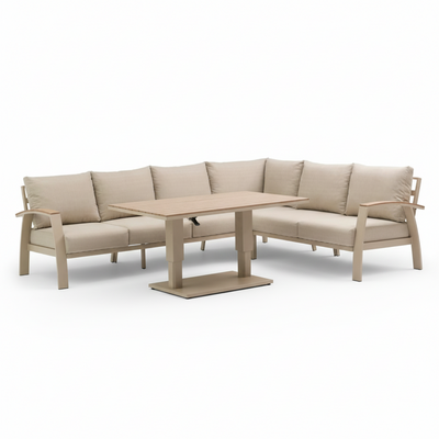 Bordeaux dining loungeset 6 personen | aluminium + polywood | beige | 4-delig - 290x225cm