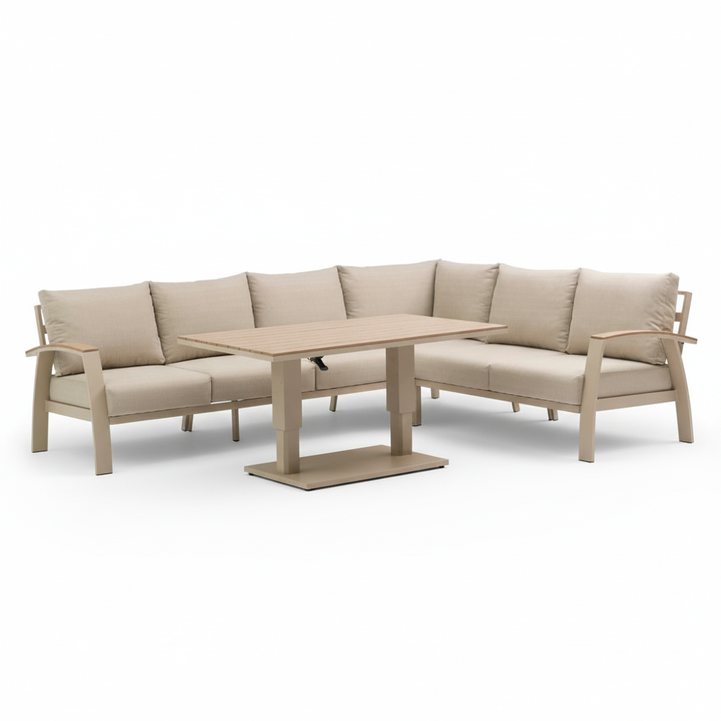 Bordeaux dining loungeset incl. bank 8 personen | aluminium + polywood | beige | 5-delig - 290x225cm