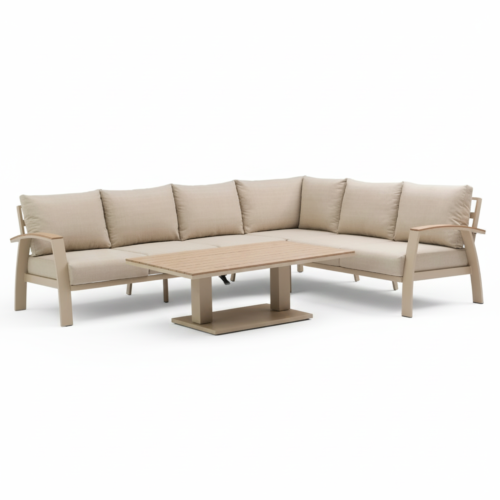 Bordeaux dining loungeset incl. bank 8 personen | aluminium + polywood | beige | 5-delig - 290x225cm