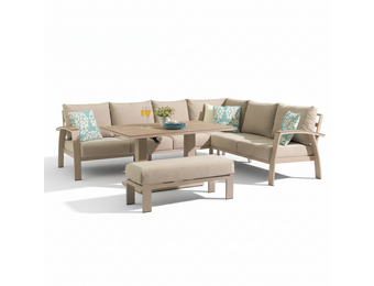Bordeaux dining loungeset incl. bank 8 personen | aluminium + polywood | beige | 5-delig - 290x225cm