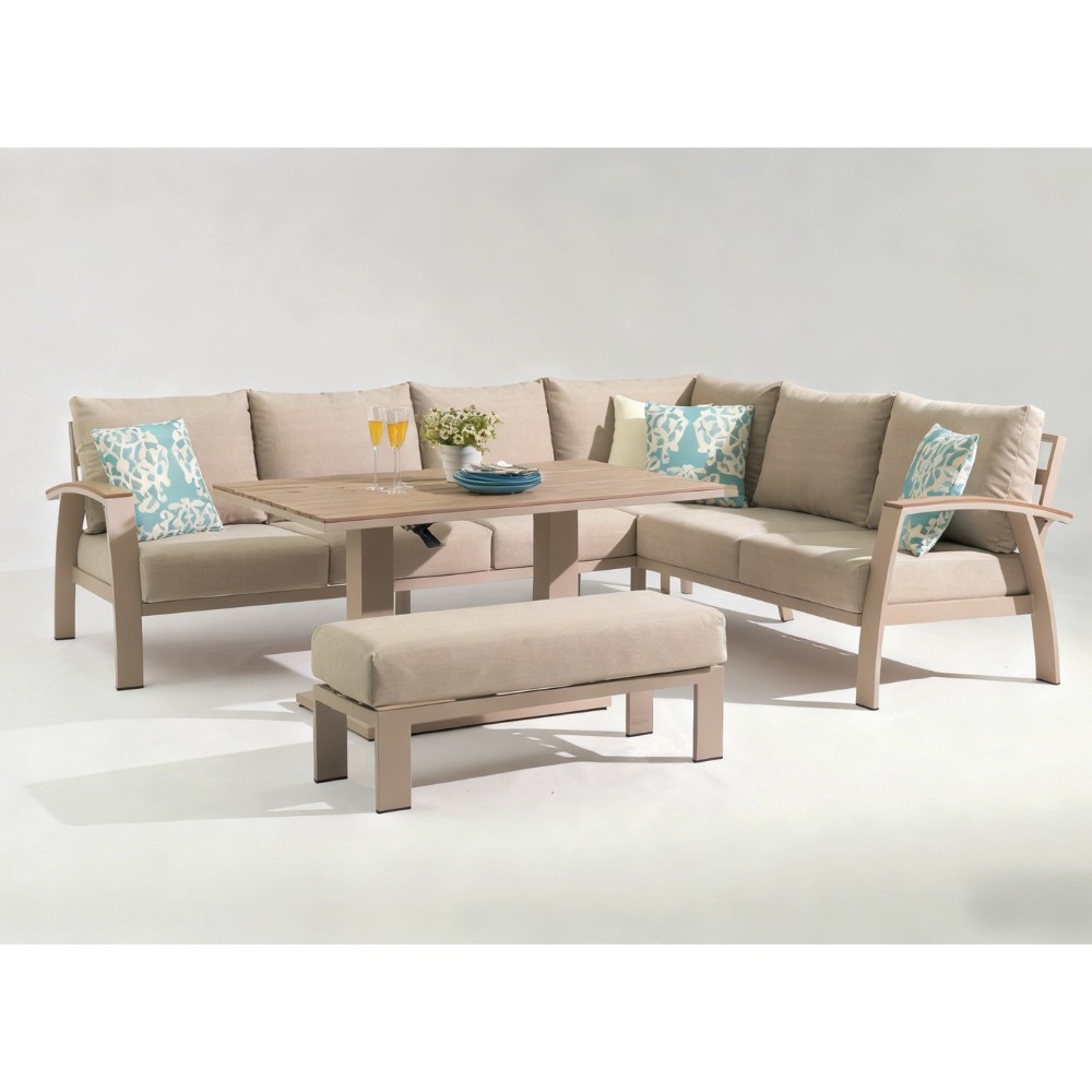 Bordeaux dining loungeset incl. bank 8 personen | aluminium + polywood | beige | 5-delig - 290x225cm