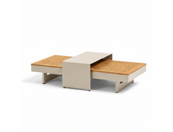 Barbados loungetafel set van 2 | aluminium + teakhout | Natural Teak/beige | 140x70cm