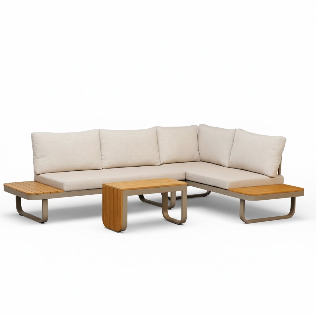 LUX outdoor living Montreal chaise longue balkon loungeset 4 personen | aluminium + polywood | beige | 3-delig