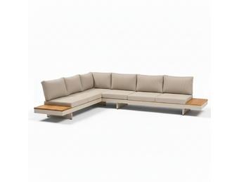 Barbados hoek loungeset | aluminium + teak | beige | 5-delig - 323x245cm
