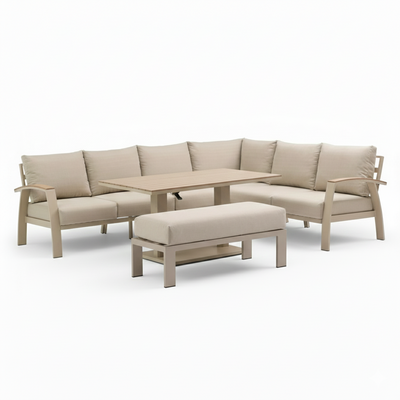 Bordeaux dining loungeset incl. bank 8 personen | aluminium + polywood | beige | 5-delig - 290x225cm