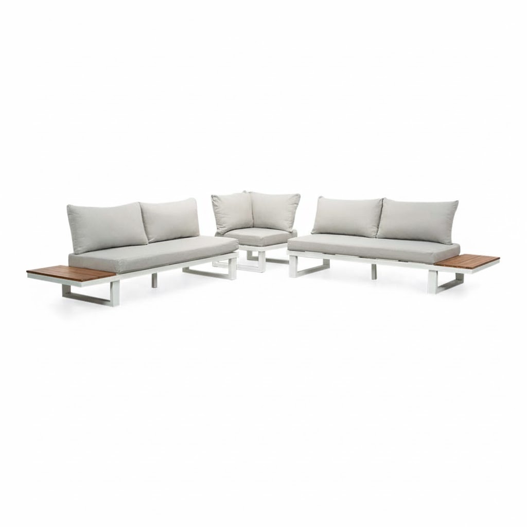 Canyon hoek loungeset 5 personen | aluminium + hardhout | wit/Light Teaklook  | 4-delig - 288x288cm