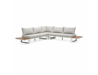 Canyon hoek loungeset 5 personen | aluminium + hardhout | wit/Light Teaklook  | 4-delig - 288x288cm
