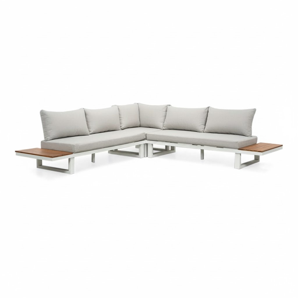Canyon hoek loungeset 5 personen | aluminium + hardhout | wit/Light Teaklook  | 4-delig - 288x288cm