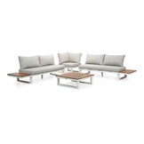 Canyon hoek loungeset 5 personen incl. tafel | aluminium + hardhout | wit/Light Teaklook  | 5-delig