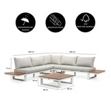 Canyon hoek loungeset 5 personen incl. tafel | aluminium + hardhout | wit/Light Teaklook  | 5-delig