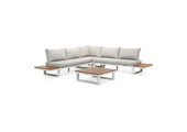 Canyon hoek loungeset 5 personen incl. tafel | aluminium + hardhout | wit/Light Teaklook  | 5-delig