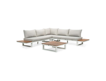 Canyon hoek loungeset 5 personen incl. tafel | aluminium + hardhout | wit/Light Teaklook  | 5-delig
