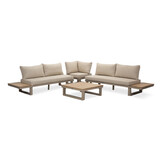 Canyon hoek loungeset 5 personen incl. tafel | aluminium + hardhout | beige | 5-delig - 288x288cm