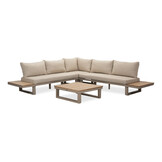 Canyon hoek loungeset 5 personen incl. tafel | aluminium + hardhout | beige | 5-delig - 288x288cm
