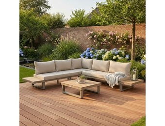 Canyon hoek loungeset 5 personen incl. tafel | aluminium + hardhout | beige | 5-delig - 288x288cm