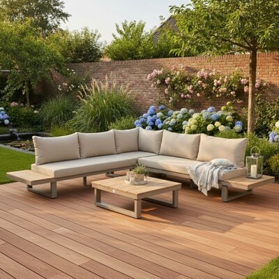 Canyon hoek loungeset 5 personen incl. tafel | aluminium + hardhout | beige | 5-delig - 288x288cm