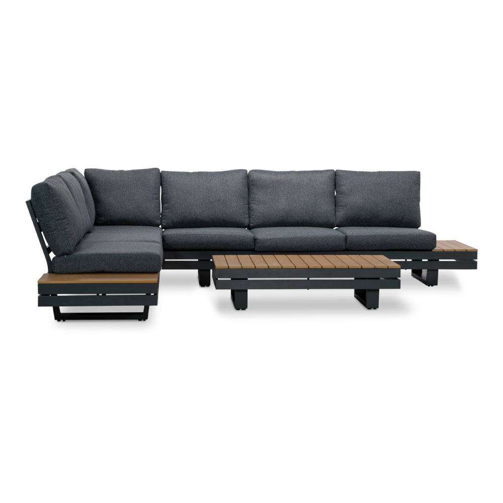 Vegas hoek loungeset-links 6 personen incl. tafel | aluminium + polywood | antraciet | 5-delig