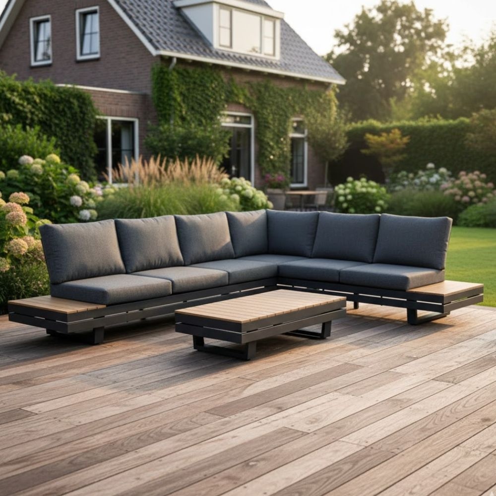 Vegas hoek loungeset-rechts 6 personen incl. tafel | aluminium + polywood | antraciet | 5-delig