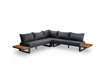 Canyon hoek loungeset 6 personen | aluminium + hardhout | Antraciet/Light Teaklook | 4-delig - 288x288cm