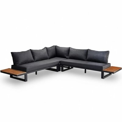 Canyon hoek loungeset 6 personen | aluminium + hardhout | Antraciet/Light Teaklook | 4-delig - 288x288cm