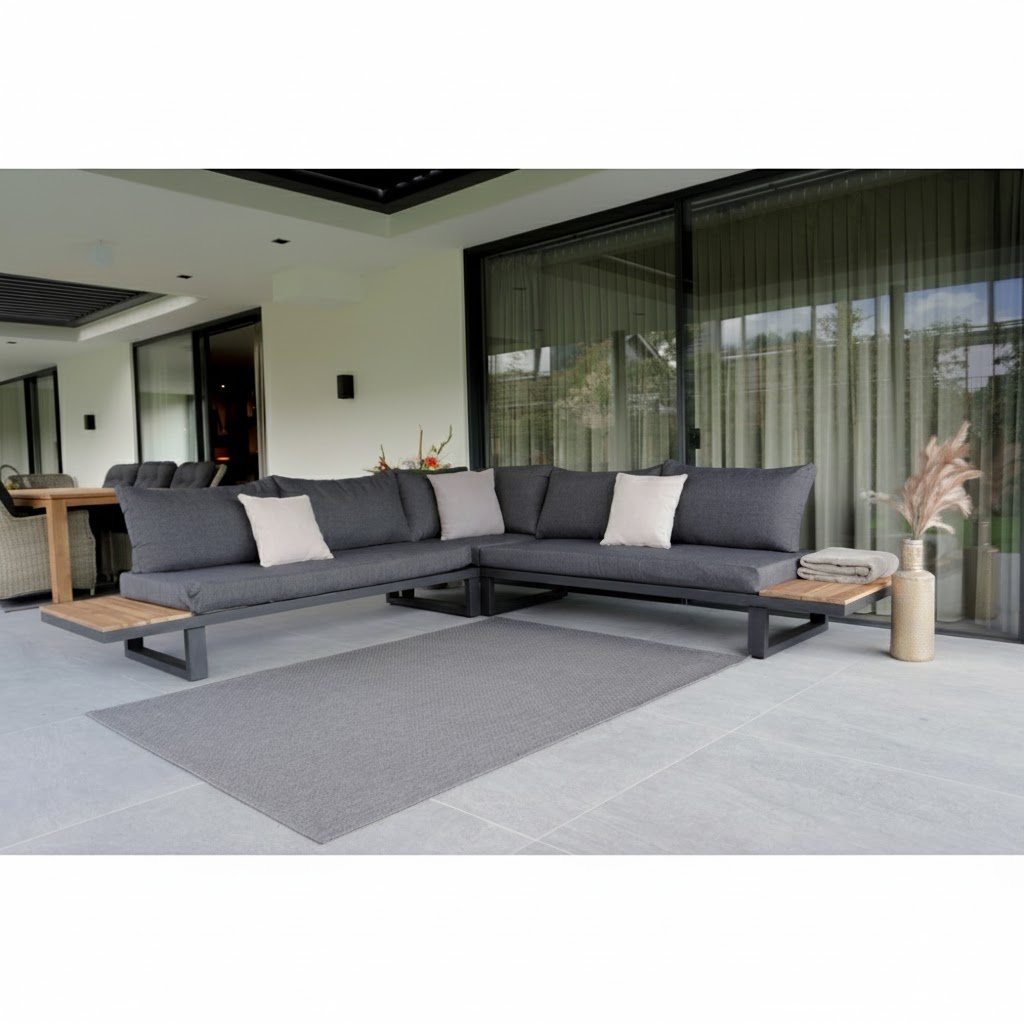 Canyon hoek loungeset 6 personen | aluminium + hardhout | Antraciet/Light Teaklook | 4-delig - 288x288cm