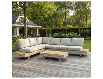Vegas hoek loungeset-links 6 personen incl. tafel | aluminium + polywood | beige | 5-delig