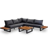 Canyon hoek loungeset incl. tafel | aluminium + hardhout | Antraciet/Light Teaklook | 4-delig