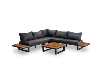 Canyon hoek loungeset incl. tafel | aluminium + hardhout | Antraciet/Light Teaklook | 4-delig