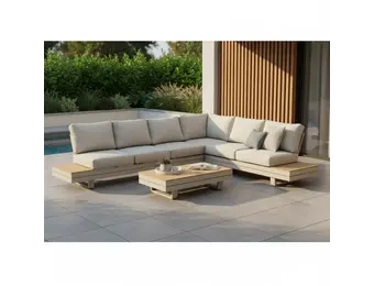 Vegas hoek loungeset-rechts 6 personen incl. tafel | aluminium + polywood | beige | 5-delig
