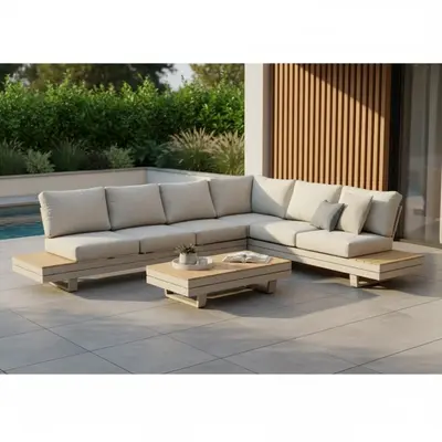 Vegas hoek loungeset-rechts 6 personen incl. tafel | aluminium + polywood | beige | 5-delig