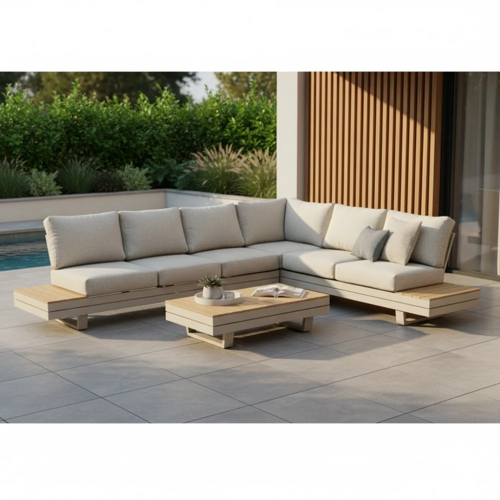 Vegas hoek loungeset-rechts 6 personen incl. tafel | aluminium + polywood | beige | 5-delig