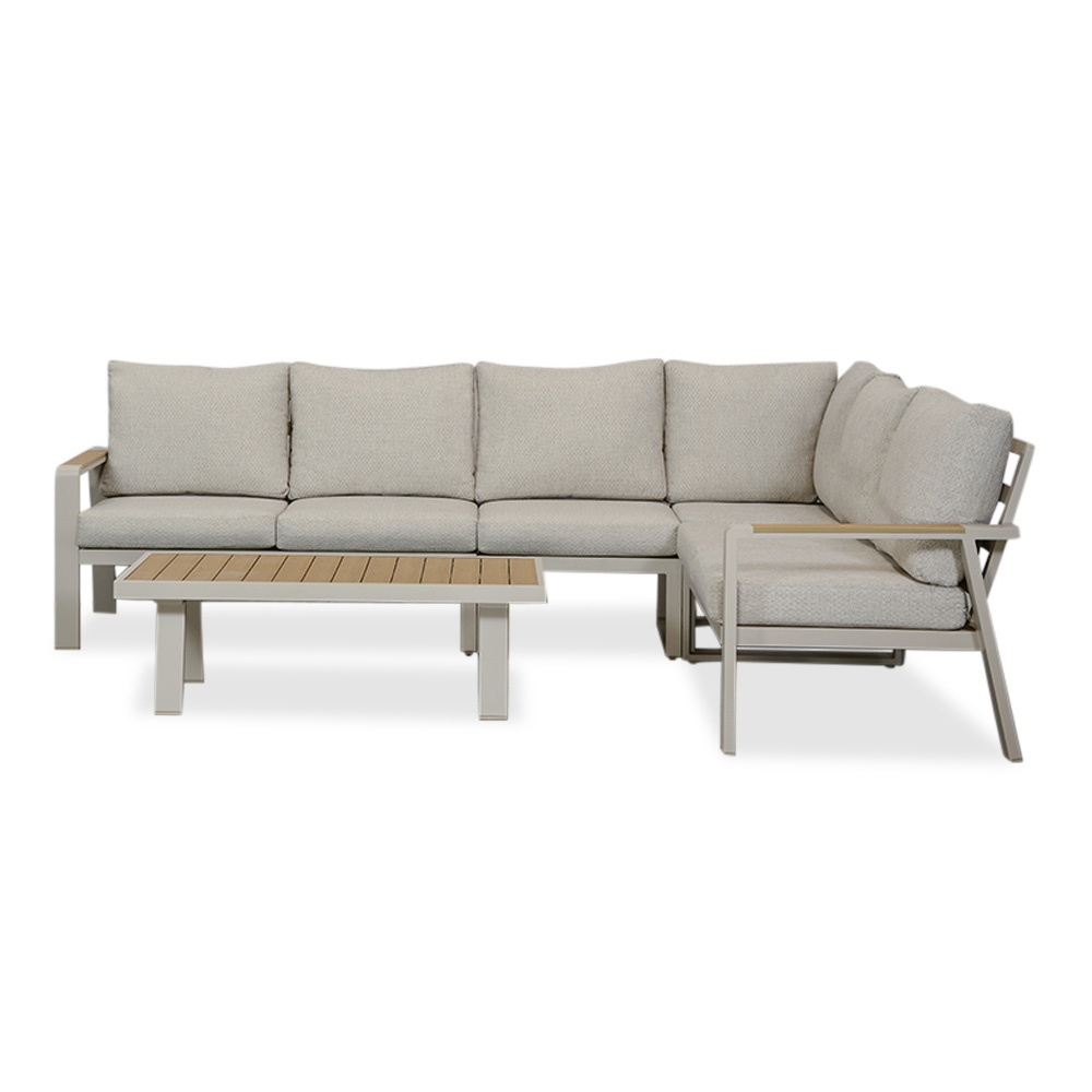 Lola hoek loungeset L-vorm 6 personen incl. tafel | aluminium + polywood | beige | 5-delig