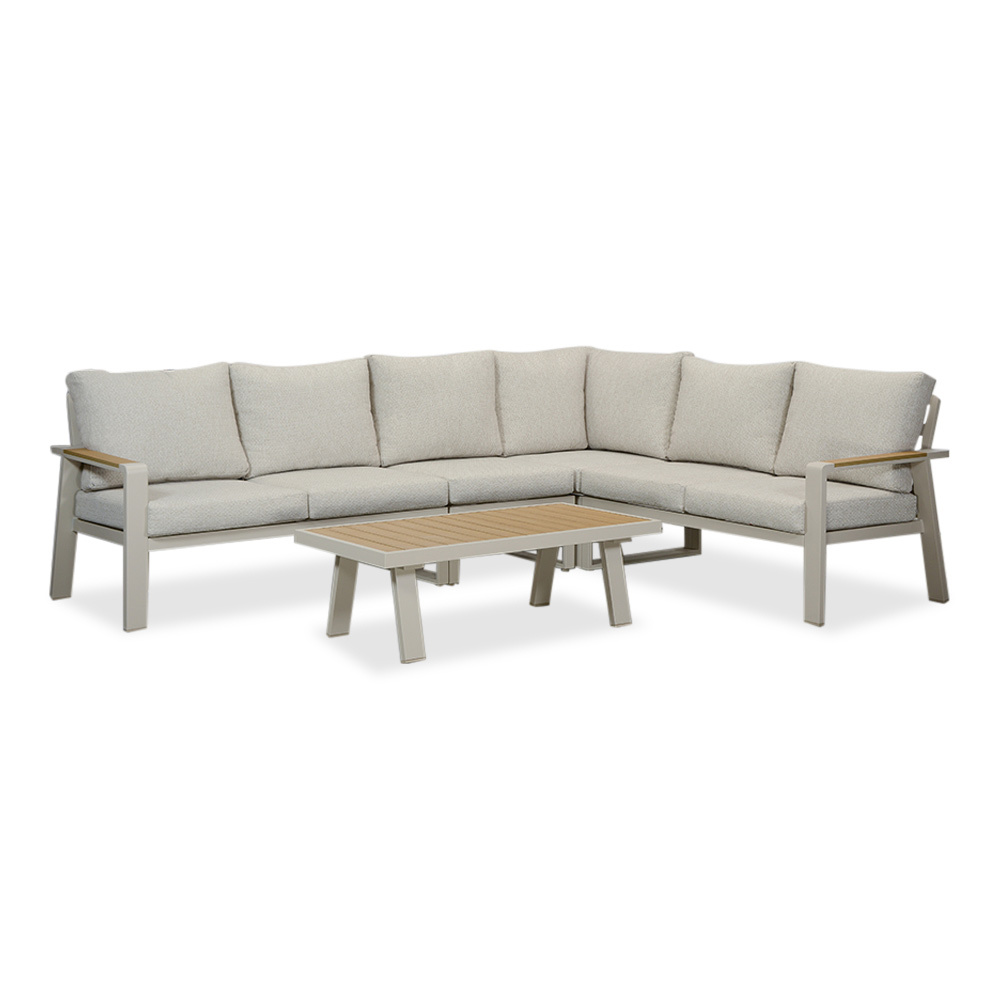 Lola hoek loungeset L-vorm 6 personen incl. tafel | aluminium + polywood | beige | 5-delig afbeelding