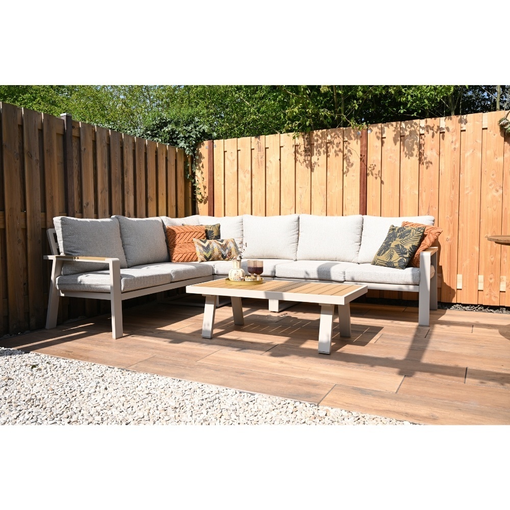Lola hoek loungeset L-vorm 6 personen incl. tafel | aluminium + polywood | beige | 5-delig
