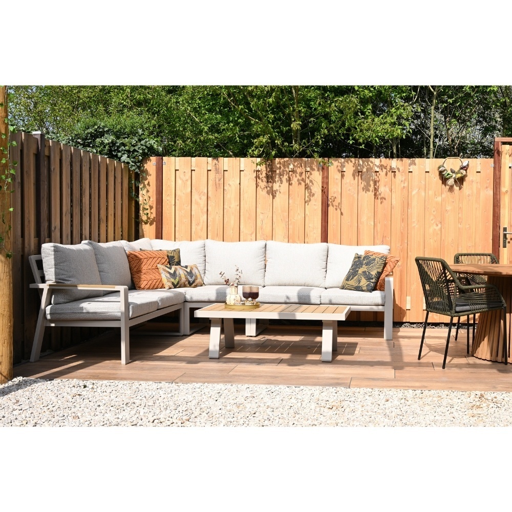 Lola hoek loungeset L-vorm 6 personen incl. tafel | aluminium + polywood | beige | 5-delig