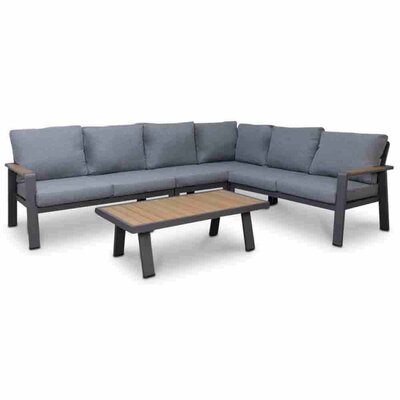 Lola hoek loungeset L-vorm 6 personen incl. tafel | aluminium + polywood | antraciet | 6-delig